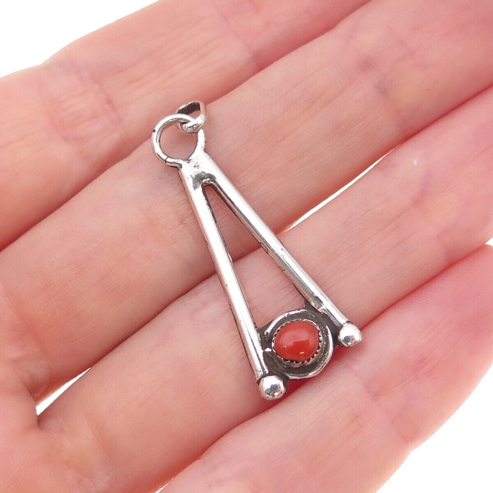 Old Pawn 925 Sterling Silver Vintage Southwestern Coral Wishbone Charm Pendant